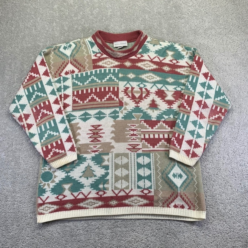 VTG Jessica Roberts Sweater Womens Size 5 Multicolor Geometric Pattern Knit‎ USA